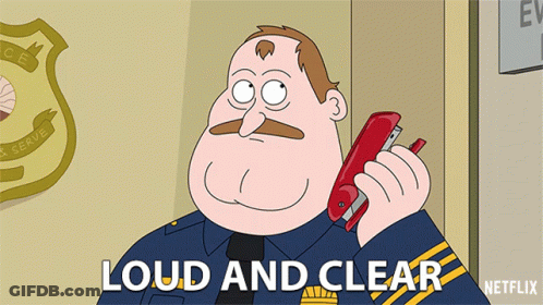 Cartoon Police Officer Talking On Phone Loud And Clear GIF