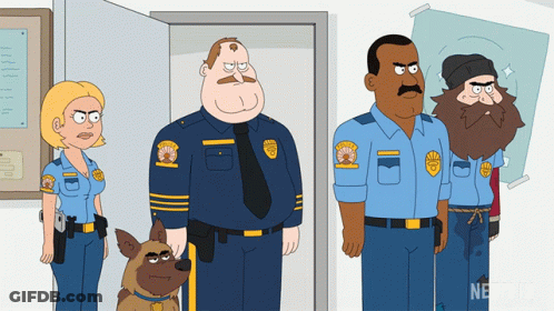 Cartoon Police Officers Standing With Netflix GIF