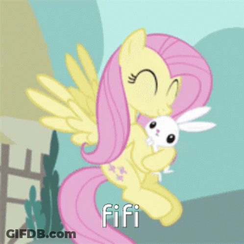 Cartoon Pony Holding White Rabbit Saying Fifi GIF
