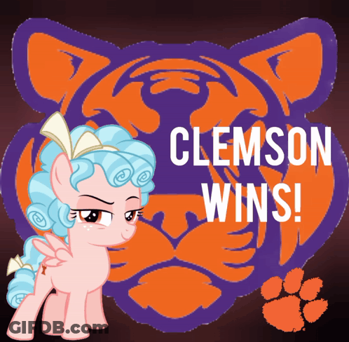 Cartoon Pony In Front Of Clemson Tiger GIF