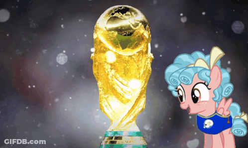 Cartoon Pony Next To Trophy Saying World Cup GIF