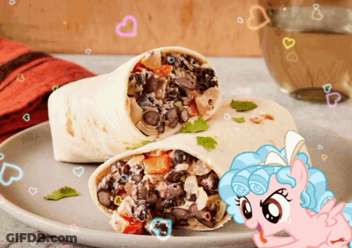 Cartoon Pony Standing Next To Burrito GIF