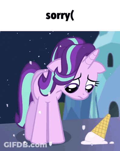Cartoon Pony Standing Next To Ice Cream Cone Saying Sorry GIF
