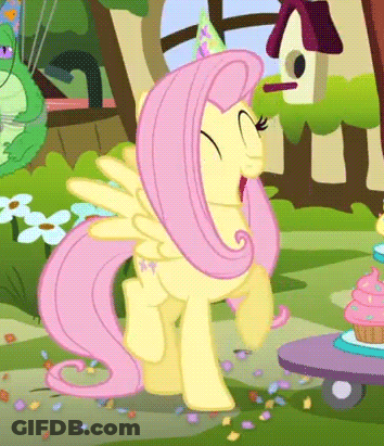 Cartoon Pony Wearing Party Hat In Garden GIF