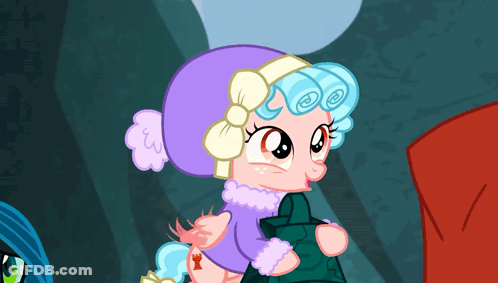 Cartoon Pony Wearing Purple Hat And Purple Coat GIF