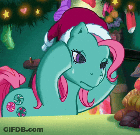 Cartoon Pony Wearing Santa Hat And Candy Canes GIF