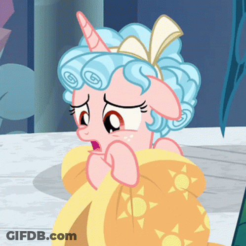 Cartoon Pony With Blue Hair And Yellow Blanket GIF