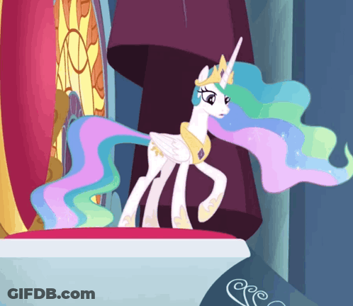 Cartoon Pony With Crown On Pedestal GIF