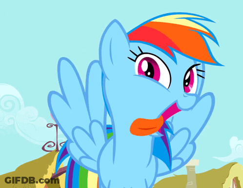 Cartoon Pony With Rainbow Mane And Tail Smiling GIF