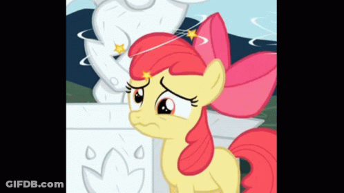 Cartoon Pony With Red Bow Next To Statue GIF
