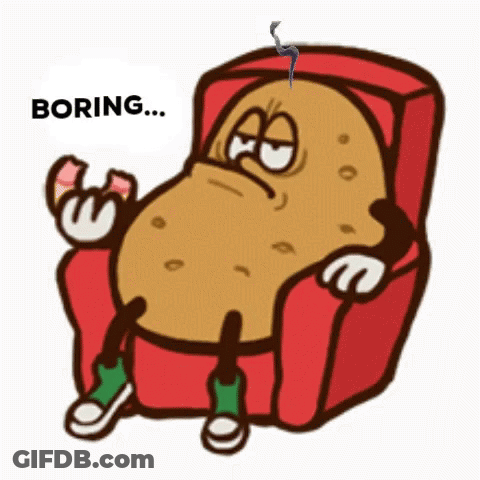Cartoon Potato Sitting In Chair Saying Boring GIF