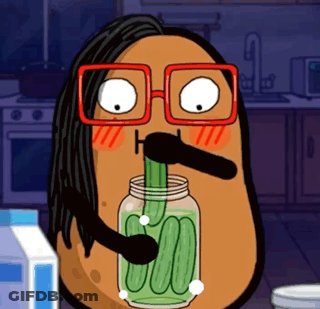 Cartoon Potato With Glasses Drinking Pickle Jar GIF