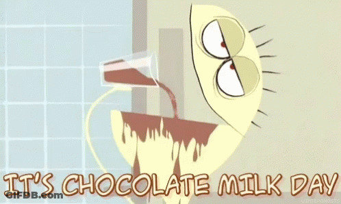 Cartoon Pouring Chocolate Milk Saying It's Chocolate Milk Day GIF