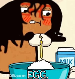 Cartoon Pouring Eggs Into Bowl Labeled Egg GIF