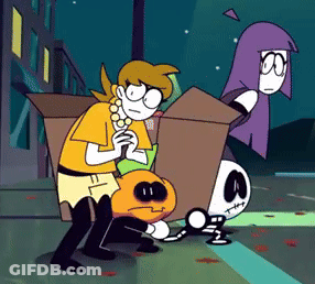 Cartoon Pumpkin And Skeleton In Cardboard Box GIF