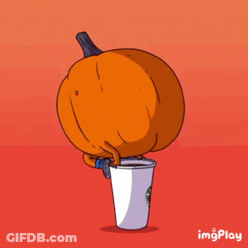 Cartoon Pumpkin Holding Starbucks Cup GIF