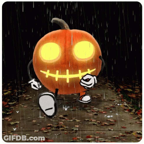 Cartoon Pumpkin Walking In Rain GIF