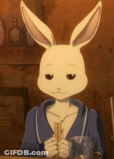 Cartoon Rabbit At Table With Chopsticks And Glass GIF