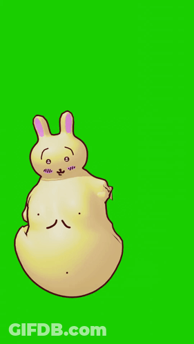 Cartoon Rabbit Big Belly Green Background GIF