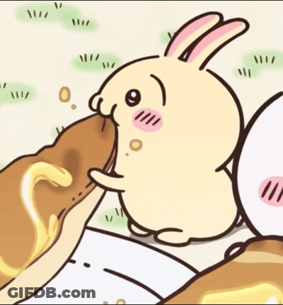 Cartoon Rabbit Eating Bread With Honey GIF