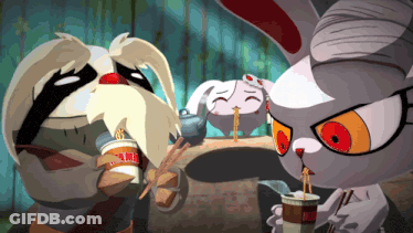 Cartoon Rabbit Eating Noodles With Chopsticks GIF