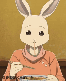 Cartoon Rabbit Eating Noodles With Chopsticks GIF