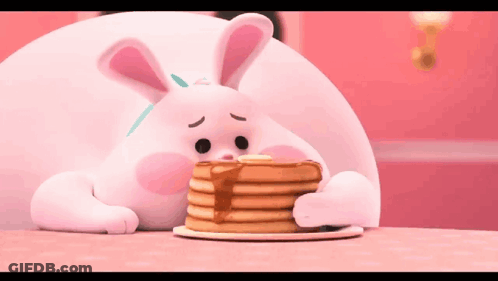 Cartoon Rabbit Eating Stack Of Pancakes GIF