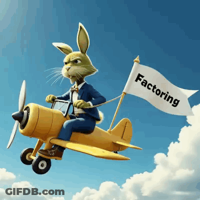 Cartoon Rabbit Flying Yellow Plane Factoring GIF
