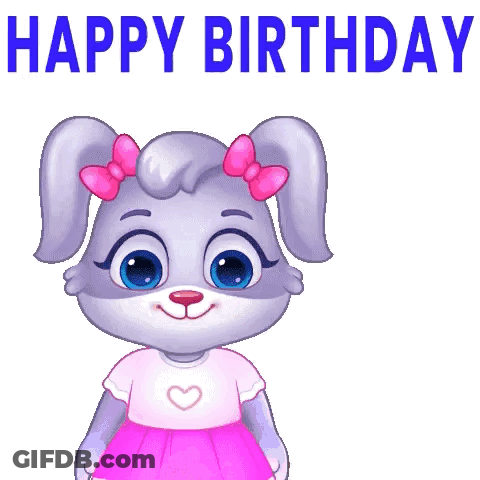 Cartoon Rabbit Holding Bouquet Saying Happy Birthday GIF