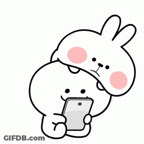Cartoon Rabbit Holding Cell Phone Hugged By Another GIF