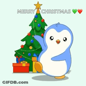 Cartoon Rabbit Holding Gift In Front Of Christmas Tree GIF