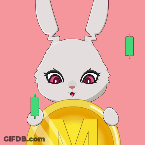 Cartoon Rabbit Holding Gold Coin With Letter M GIF
