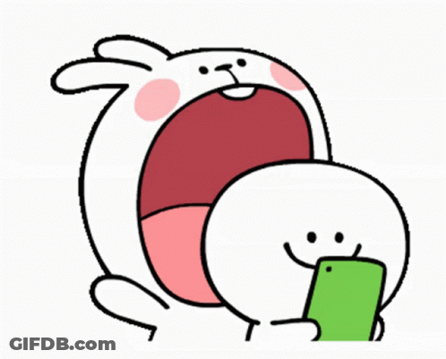 Cartoon Rabbit Holding Green Cell Phone In Mouth GIF