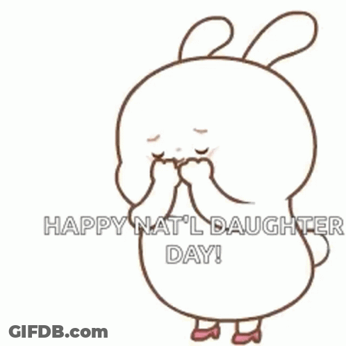 Cartoon Rabbit Holding Hands To Face With Heart Saying Happy Nat'l Daughter Day GIF