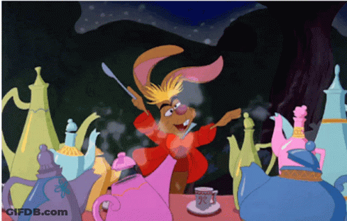 Cartoon Rabbit Holding Knife And Teapot With Cup GIF