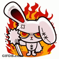Cartoon Rabbit Holding Knife In Front Of Flames GIF