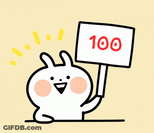 Cartoon Rabbit Holding Sign Saying 100 GIF
