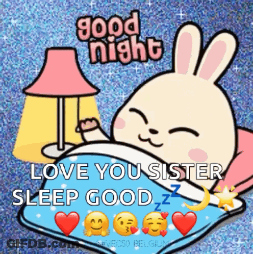 Cartoon Rabbit In Bed Good Night Love You Sister GIF