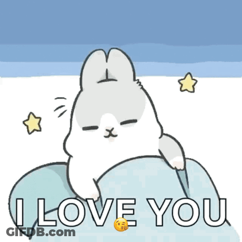 Cartoon Rabbit Laying On Bed Saying I Love You GIF