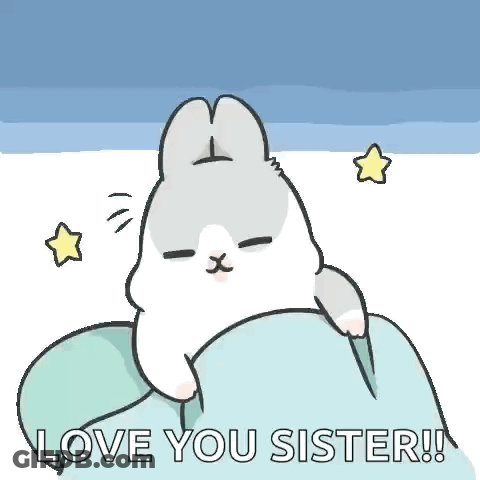Cartoon Rabbit Laying On Pillow Saying Love You Sister GIF