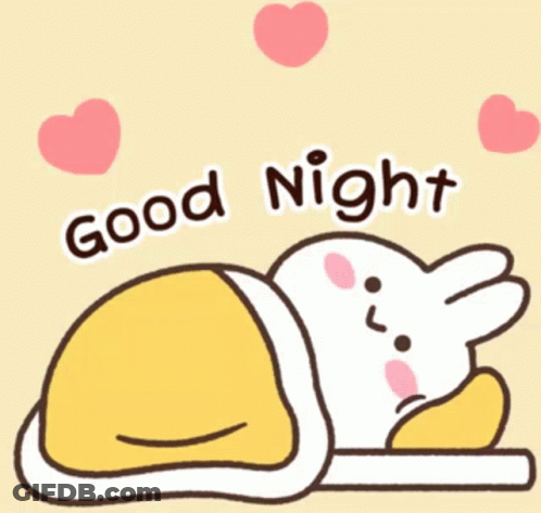Cartoon Rabbit Lying On Bed With Hearts GIF