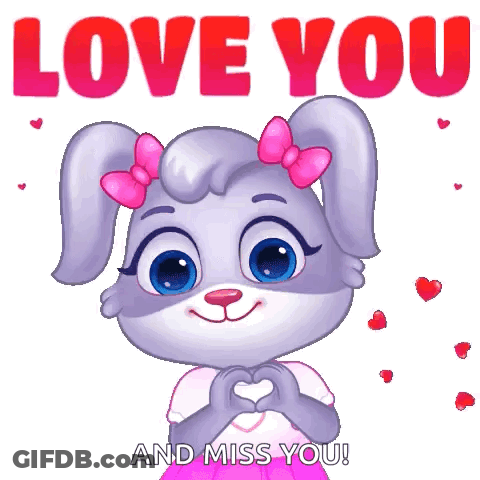 Cartoon Rabbit Making Heart Says I Love You And Miss You GIF