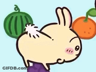 Cartoon Rabbit Next To Bunch Of Fruit GIF