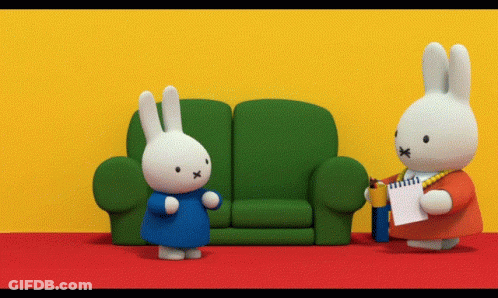 Cartoon Rabbit Next To Orange Bear With Sunglasses And Yellow Umbrella GIF