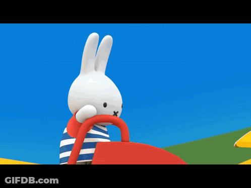 Cartoon Rabbit Next To Orange Bear With Sunglasses And Yellow Umbrella GIF