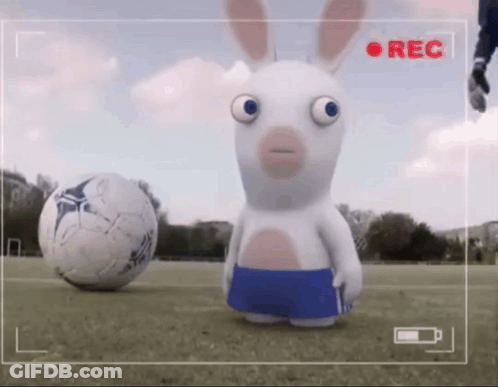 Cartoon Rabbit Next To Soccer Ball With Rec Button GIF