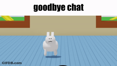 Cartoon Rabbit On Blue Tile Floor With Goodbye Chat GIF