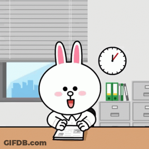 Cartoon Rabbit Sitting At Desk With Clock GIF