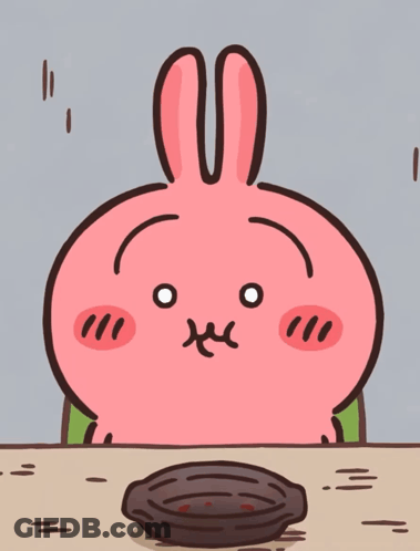 Cartoon Rabbit Sitting At Table With Empty Bowl GIF