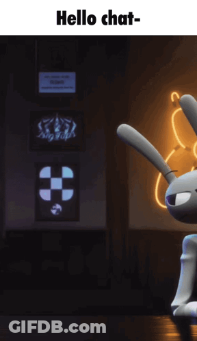 Cartoon Rabbit Sitting Neon Hello Chat Sign GIF